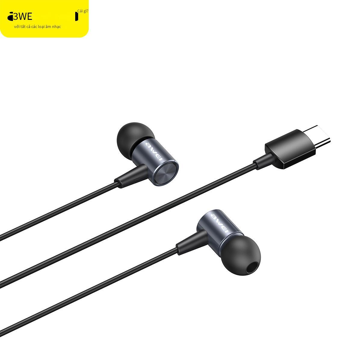 Giao diện type-c của tai nghe có dây AWEI thuận lợi nhất phù hợp với nhiều kiểu máy, tai nghe điều khiển bằng dây trong tai chất lượng âm thanh tốt