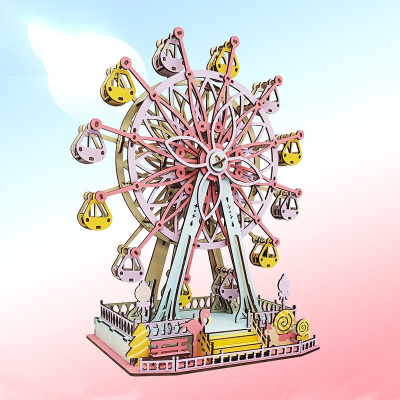 Đồ chơi lắp ghép gỗ 3D Mô hình Vòng đu quay Ước mơ Dream Ferris Wheel HK04 Laser - Tặng kèm đèn LED