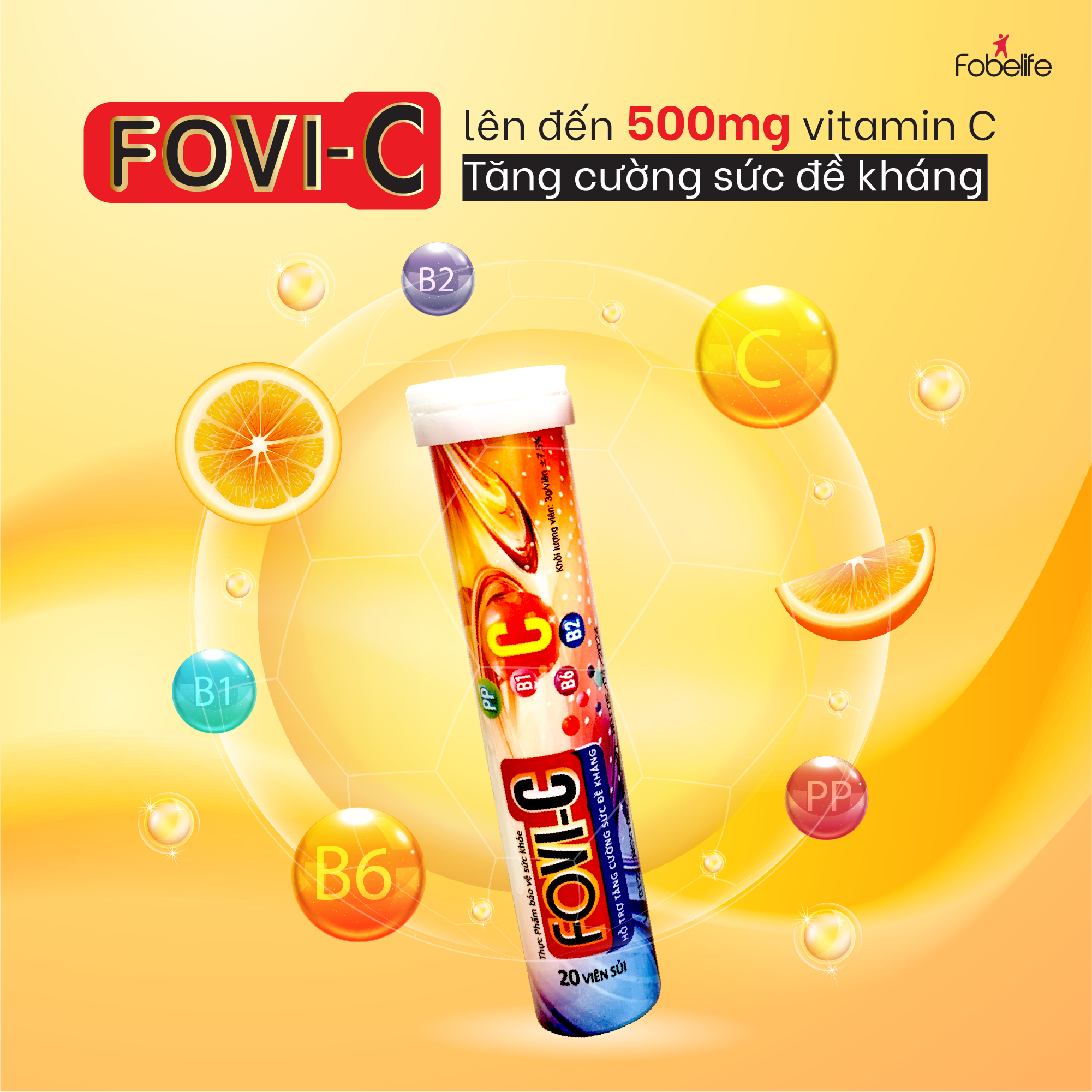 Viên Sủi Bổ Sung Vitamin C Tăng Sức Đề Kháng Vị Ngon FOVI C - Tuýp 20 viên sủi