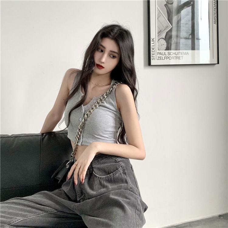 Áo Croptop Nữ Hàn Quốc 3 Lỗ Khuy Ngực Dáng Ôm 3 Màu Siêu Xinh