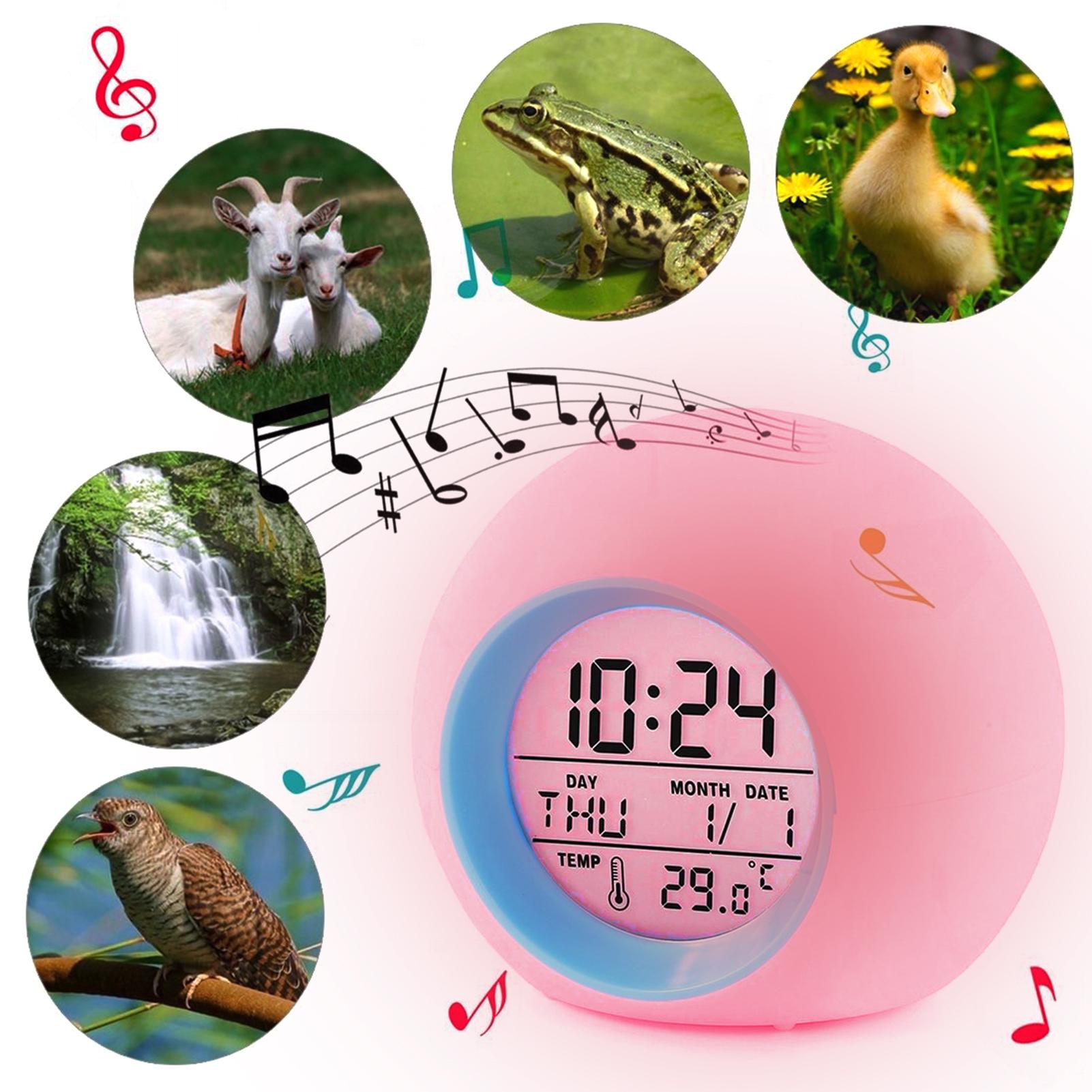 Đồng hồ báo thức kỹ thuật số, Đèn ngủ có 7 màu đa chức năng, báo thức, phát hiện nhiệt độ