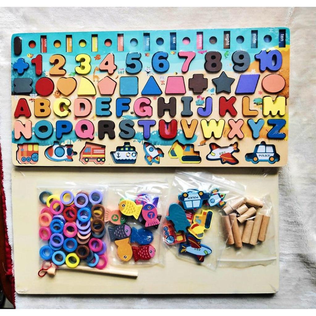 Đồ chơi giáo dục Bộ đồ chơi gỗ7 in 1 giúp bé học chữ cái