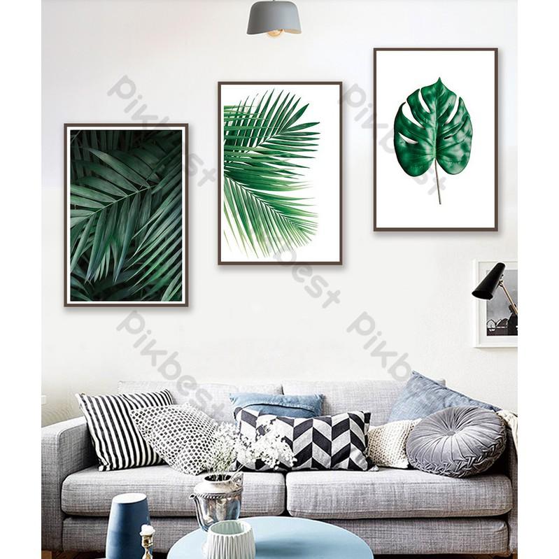 Combo 3 tranh Lá xanh Tranh dán tường 3d trang trí phòng hiện đại MS1093971