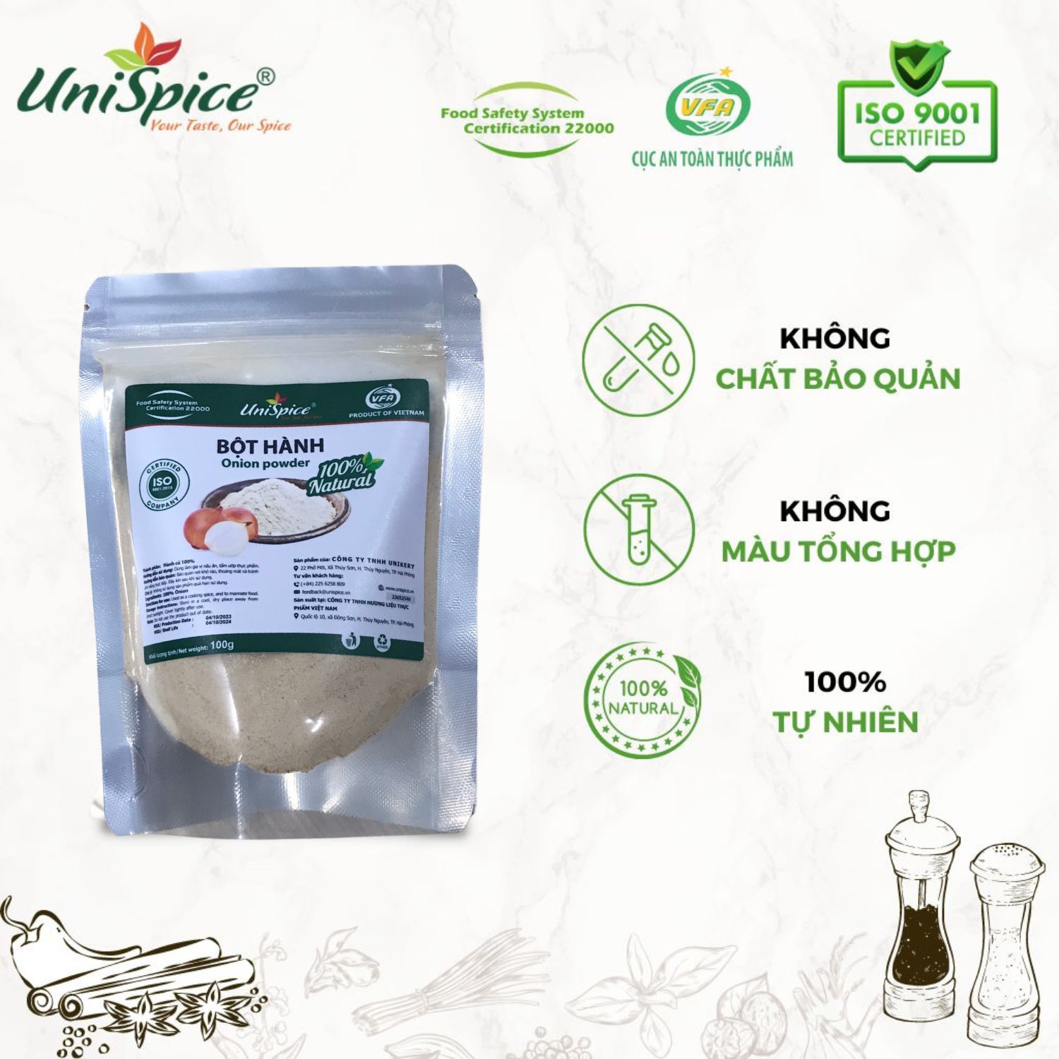 Bột hành ta siêu mịn nguyên chất 100% dùng tẩm ướp. Gia vị Tự nhiên Unispice