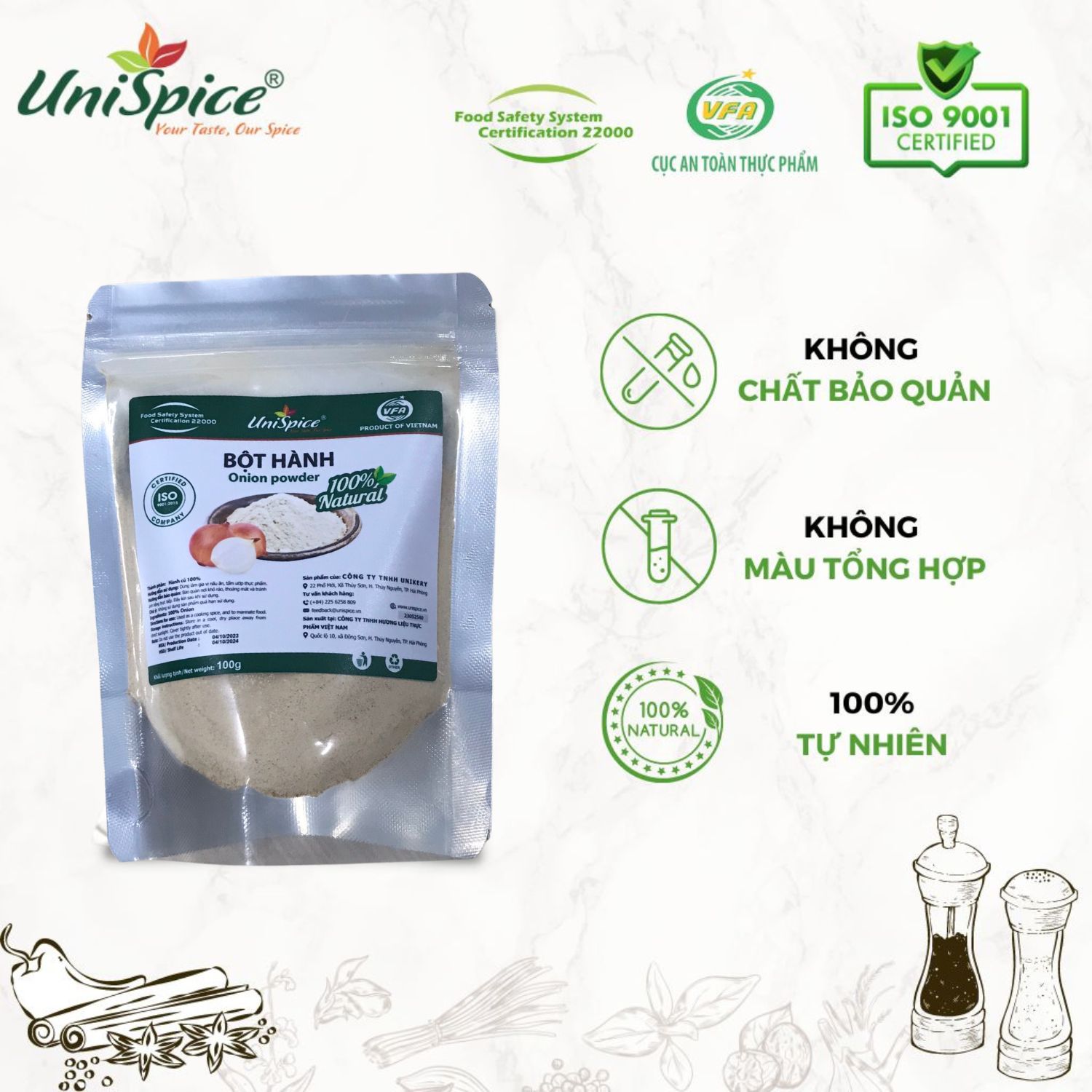 Bột hành ta siêu mịn nguyên chất 100% dùng tẩm ướp. Gia vị Tự nhiên Unispice