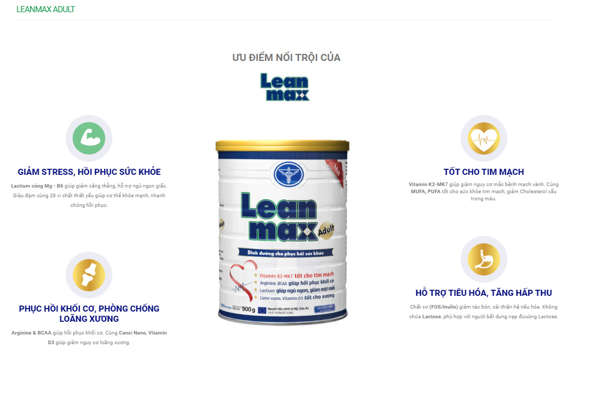 Hình ảnh Sữa LeanMax Adult dinh dưỡng hồi phục cho người bệnh, người cao tuổi