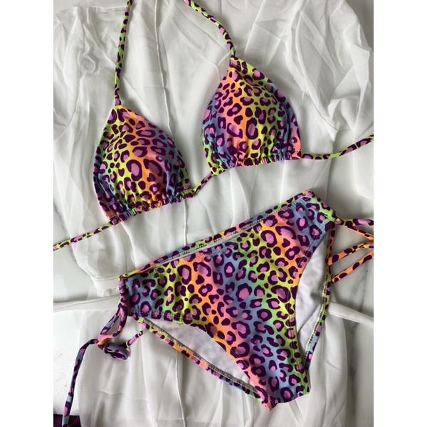 Bikini set 3 món đồ bơi nữ đi biển soạn tiết dạ beo 7 màu siêu sang chảnh