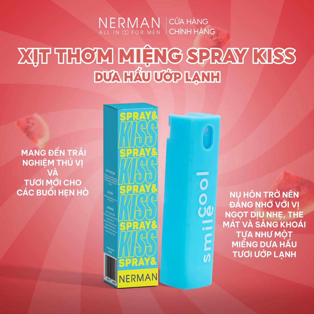 Xịt thơm miệng Spray & Kiss Nerman vị kẹo hoa quả bạc hà the mát cho nam nữ chai 10ml