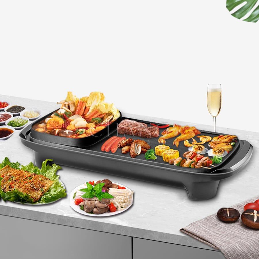 Nồi Lẩu Nướng Dài Đa Năng 2 in 1 - Bếp Nướng Điện Và Lẩu Công Suất Lớn 3000W Đa Năng Tiện Lợi