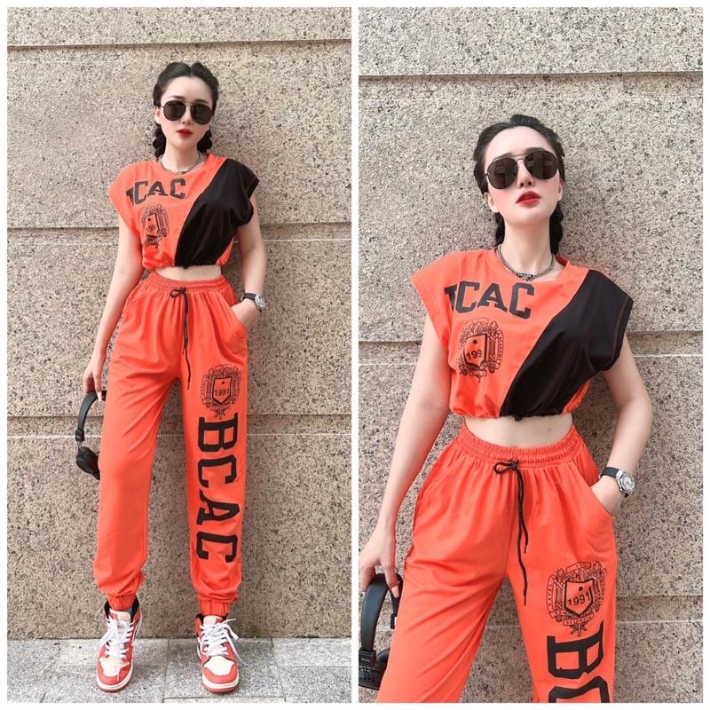 Set bộ đồ tập áo croptop quần jogger tập nhảy aerobic, Zumba, đi chơi, dã ngoại , picnic, trang phục biểu diễn nữ