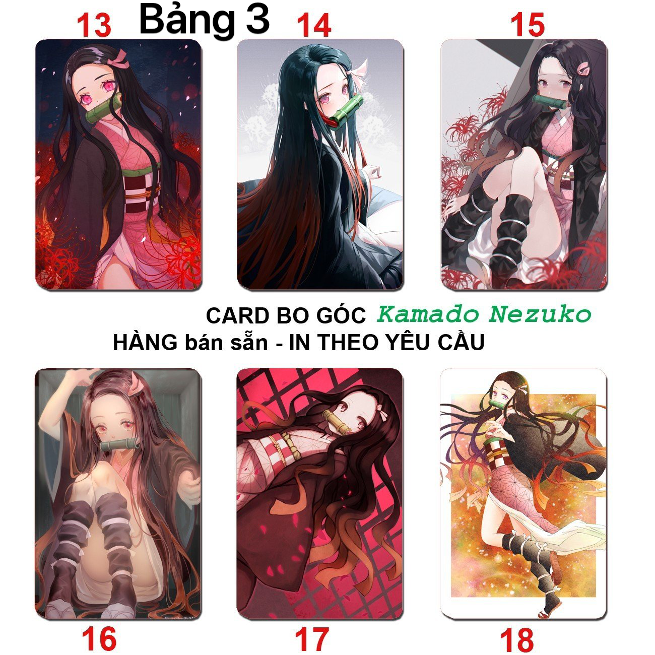 Card in hình Kamado Neruko 6 ảnh khác nhau/ Thẻ card kamado Nezuko kimetsu no yaiba