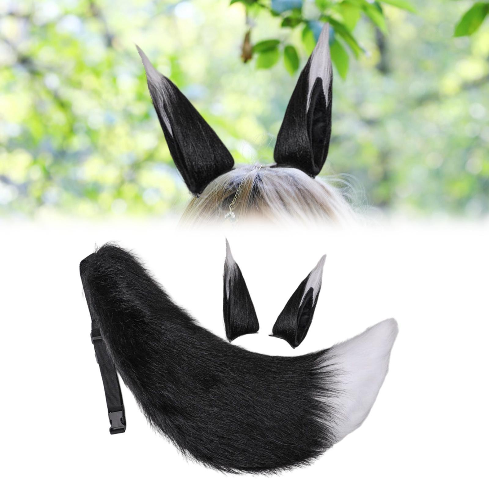 3 Pieces Plush Fox Ears Hair Clip Faux Fur Long Tail Women Girl Headwear Lovely Lolita Headband for Anime Cosplay Prop Christmas Fancy Dress