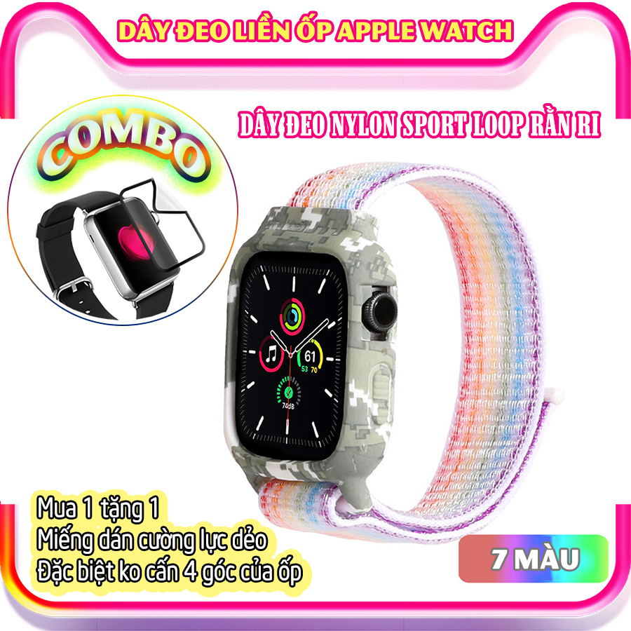 Dây Đeo liền ốp dành cho Apple Watch 7/6/5/4/3/2/1 size 38/40/41/42/44/45mm Sport Loop Nylon rằn ri - nhiều màu (tặng cường lực dẻo theo size)