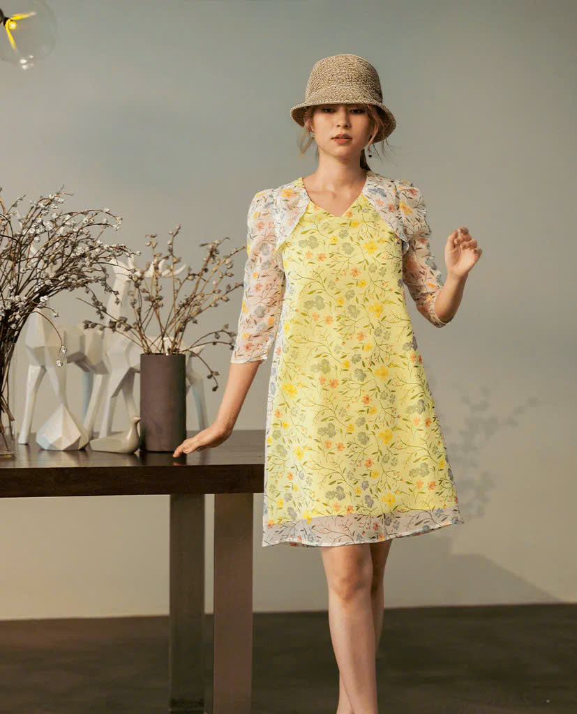 Đầm Suông Chifon Hoa Vàng Soleil thời trang thiết kế Hity Dre170