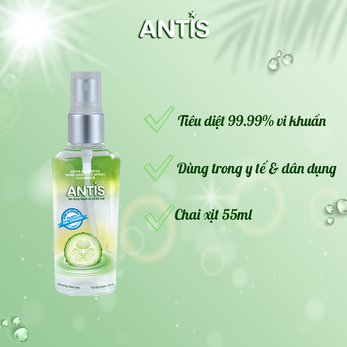 [COMBO 4] NƯỚC RỬA TAY SÁT KHUẨN KHỬ TRÙNG ANTIS -55ML