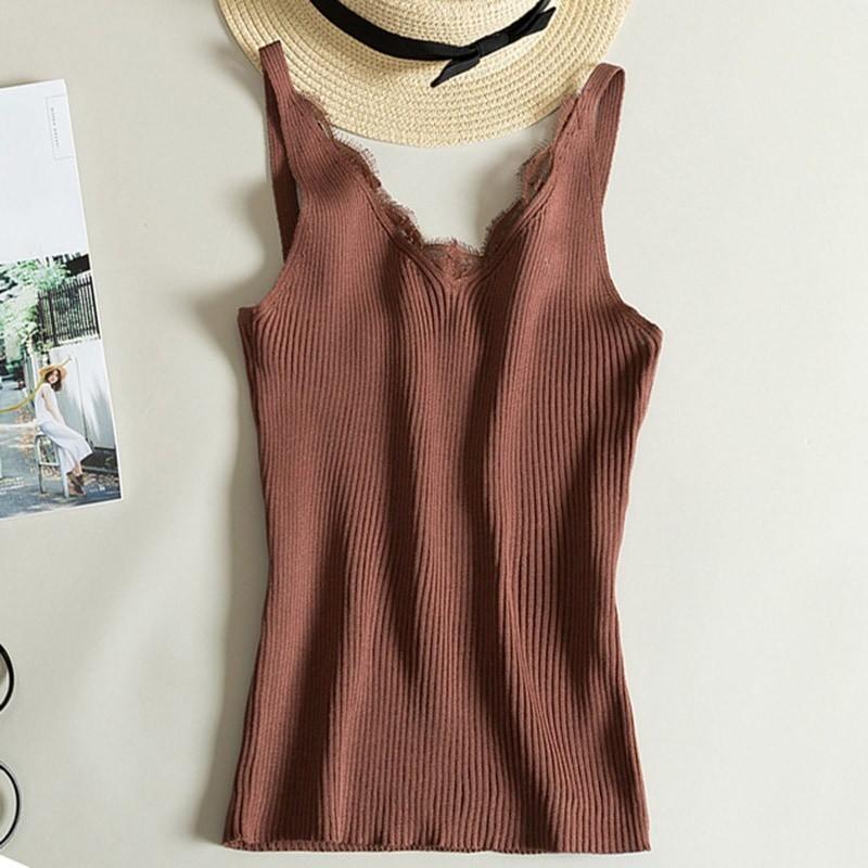 Áo Tank Top Phối Ren Hoa Thiết Kế Cổ Chữ V Quyến Rũ