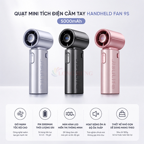 Quạt mini tích điện cầm tay Jisulife Handheld Fan 9S 5000mAh - Hàng chính hãng