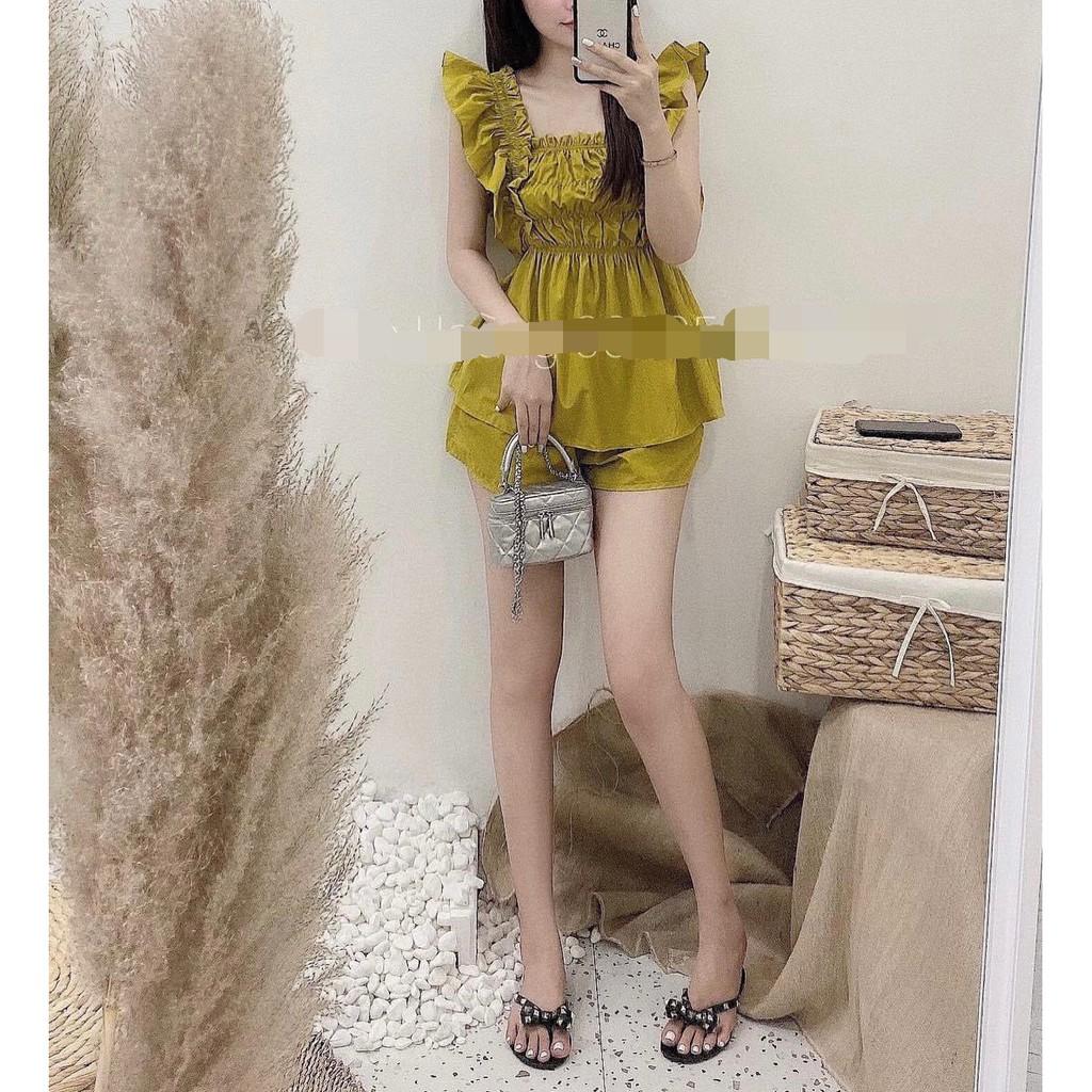 Sét bộ thô lụa áo tay bèo nhúm ngực + quần ngắn siêu xinh
