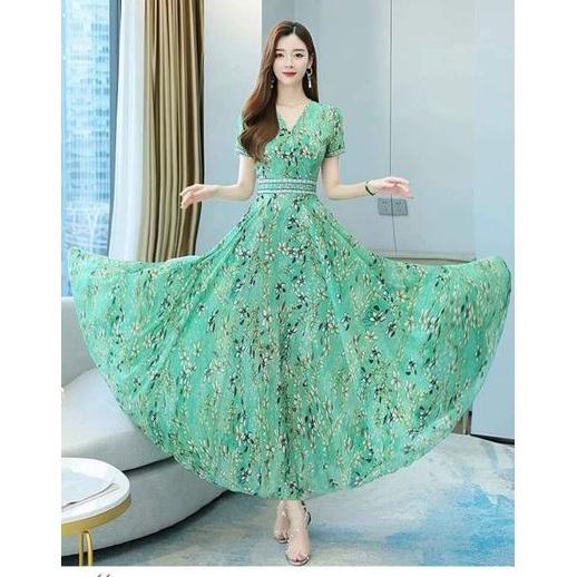 HÀNG NHẬP - ĐẦM MAXI VOAN HOA CỔ ĐẮP CHÉO