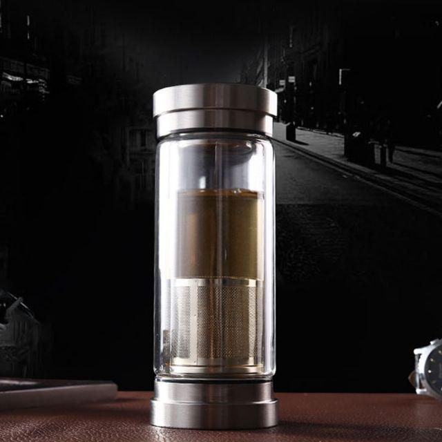 Bình lọc pha tra giữ nhiệt 300ml thủy tinh 2 lớp 2 đầu bằng inox304