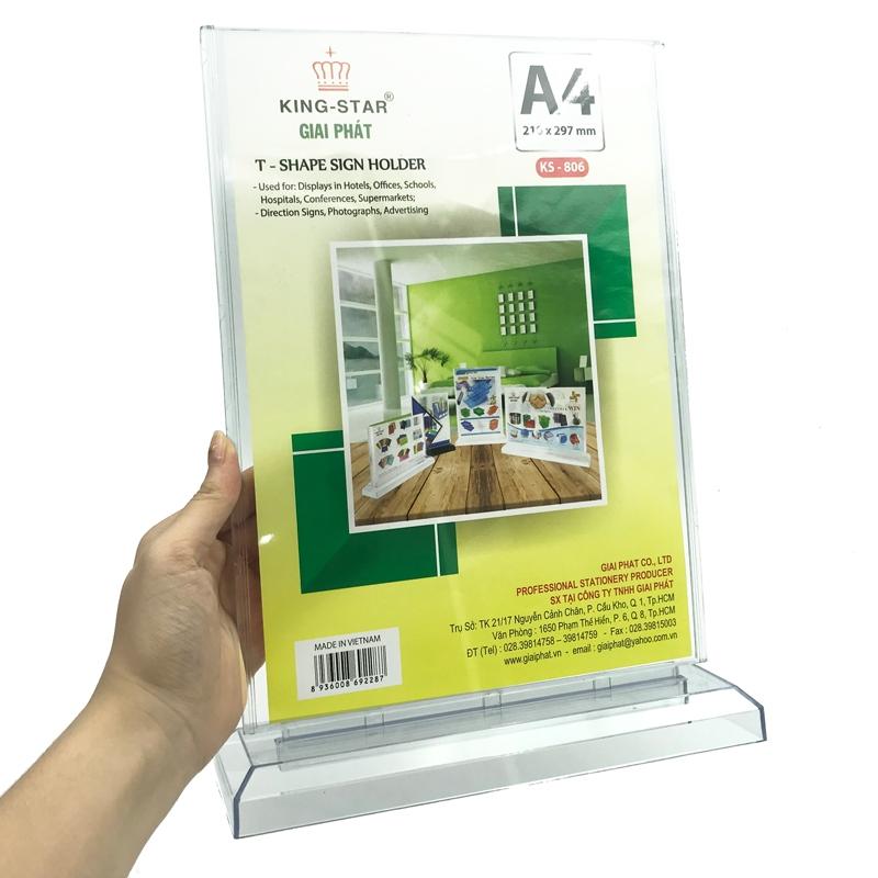 Standee Để Bàn King Star - Mica Chữ T-A4 - Dọc