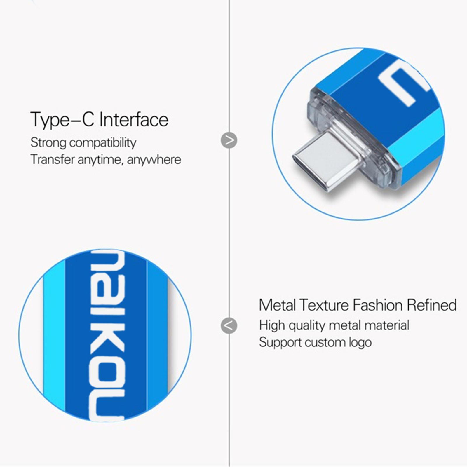 3 in 1 64G USB Flash Drive Type C Micro USB Memory Stick for Phone PC Blue
