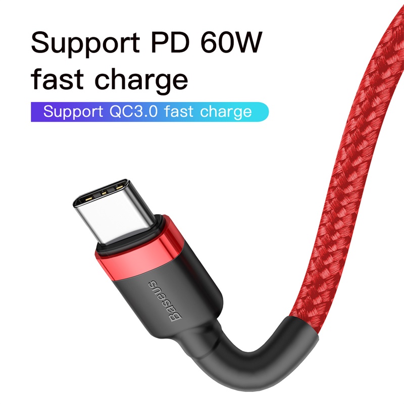 Cáp sạc nhanh Baseus Cafule Quick Charge Cable Type-C to Type-C PD 60W CATKLKF-G91- hàng chính hãng