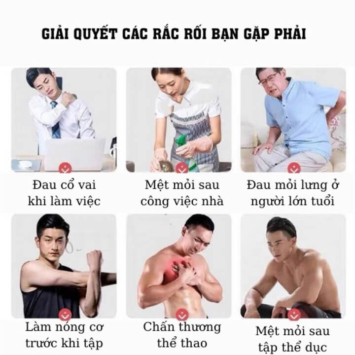 Máy massage cầm tay mini đấm lưng mát xa cổ vai gáy 4 đầu 6 chế độ, có đèn Led sạc cap Type C