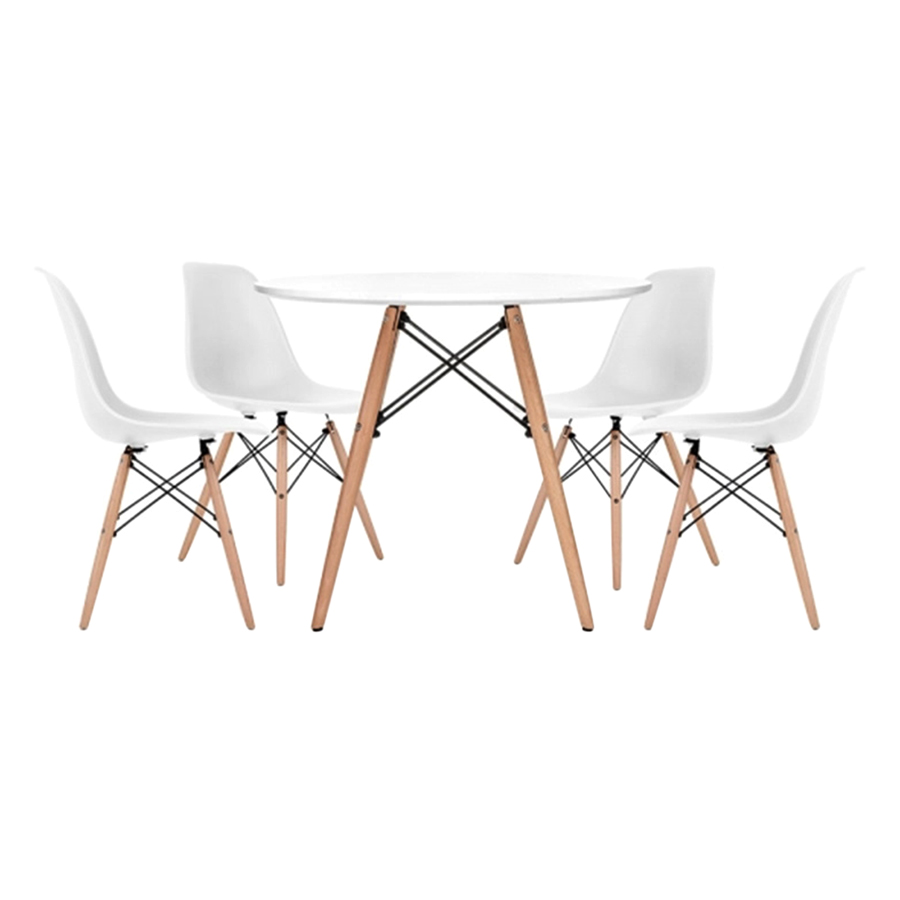 Bộ Bàn Tròn Ibie Eiffel Trắng 4 Ghế Eames