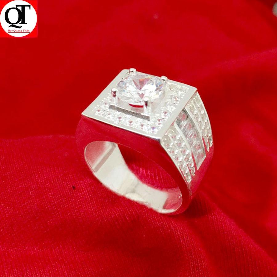 Nhẫn bạc nam Bạc Quang Thản phong cách Hàn Quốc ổ cao gắn kim cương nhân tạo 6 ly chất liệu bcaj thật.