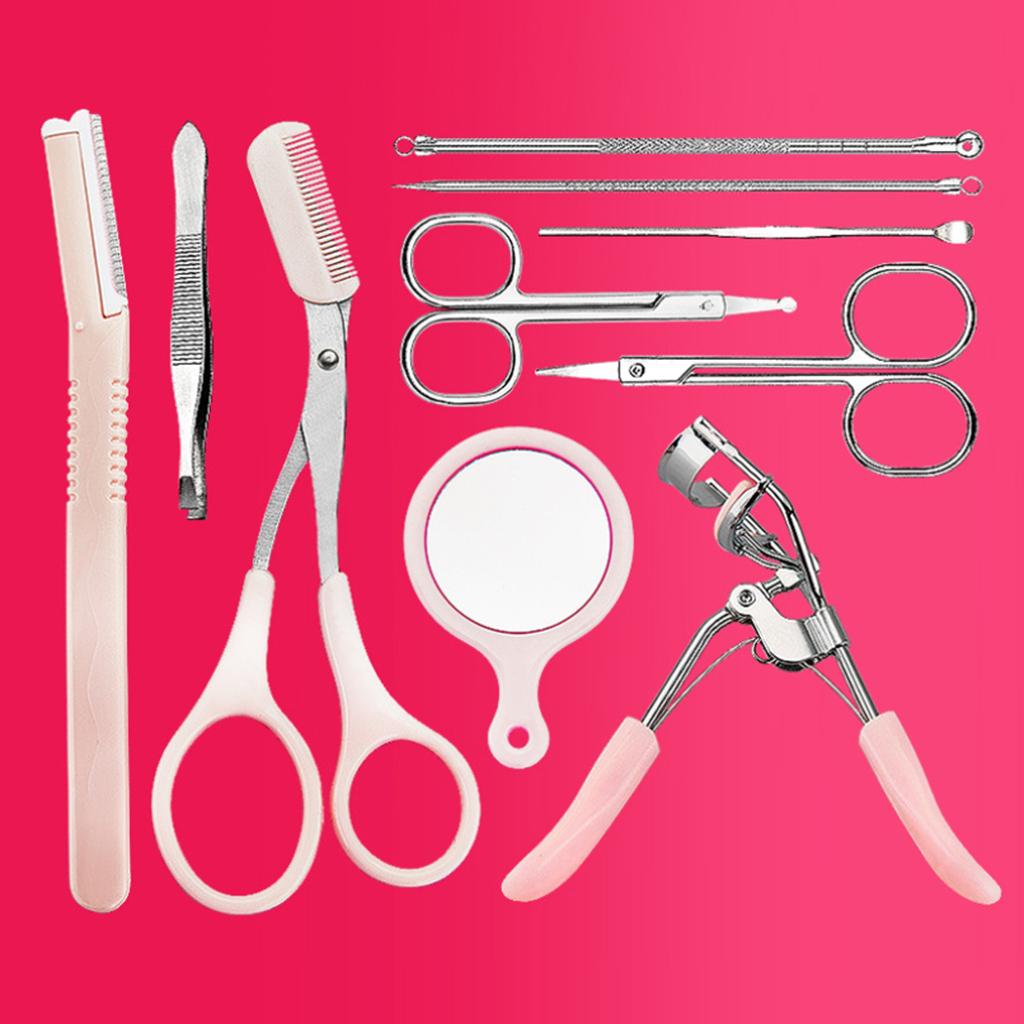 10x 10 In 1 Eyebrow Tools Tweezers Safe Scissors Razors