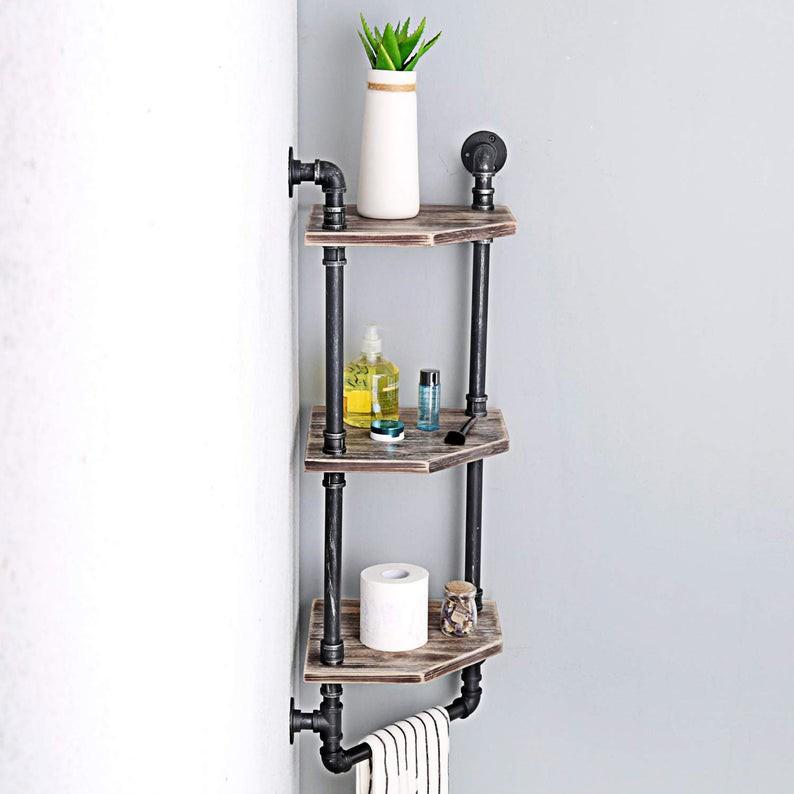 Kệ ống nước treo tường vintage, kệ ống nước 3 tầng trang trí chất liệu ống sắt decor phòng đẹp, quán cà phê,