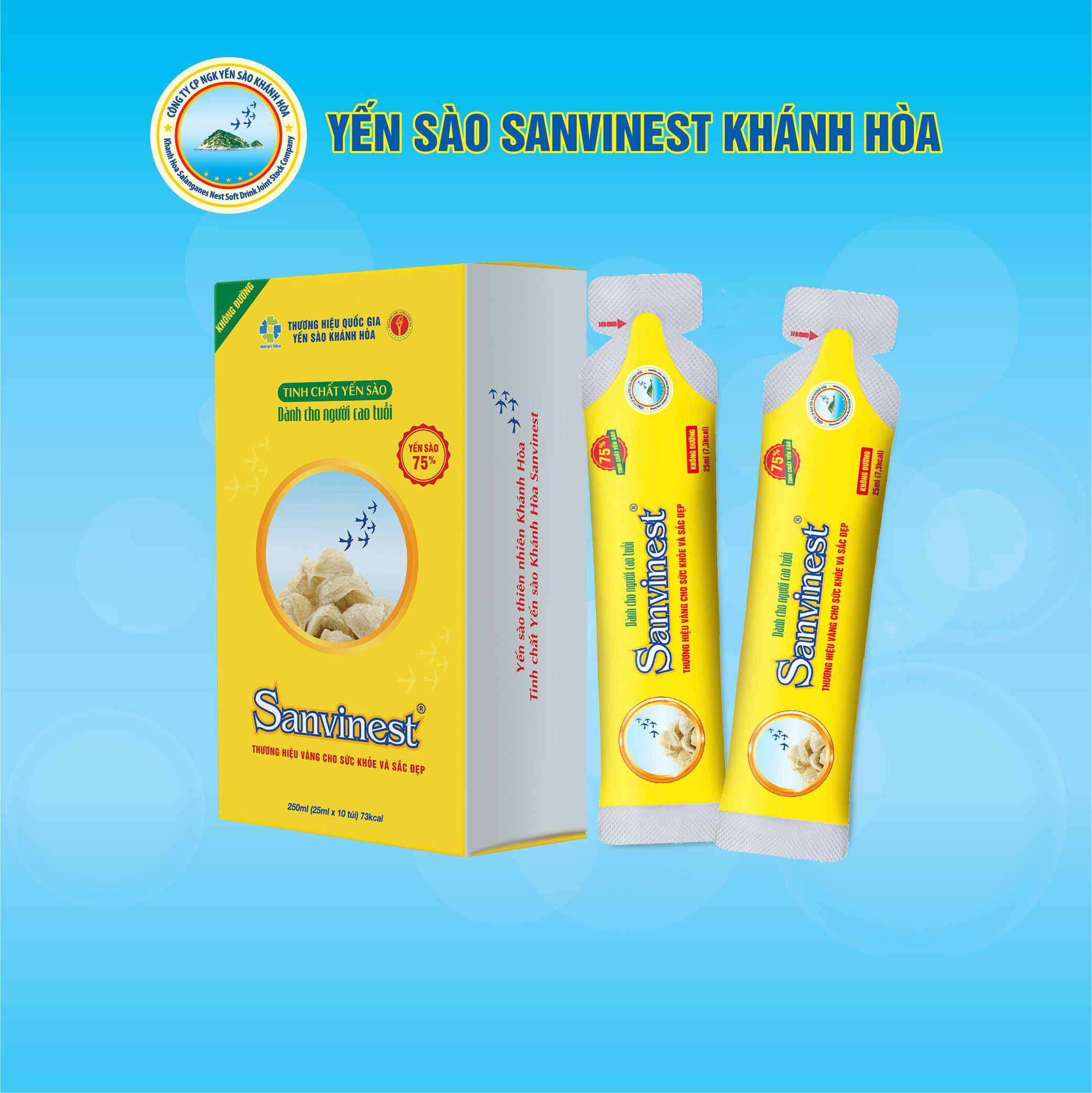 Tinh chất Yến sào Khánh Hòa Sanvinest KHÔNG ĐƯỜNG dành cho người cao tuổi Hộp 10 túi 25 ml - 515H10