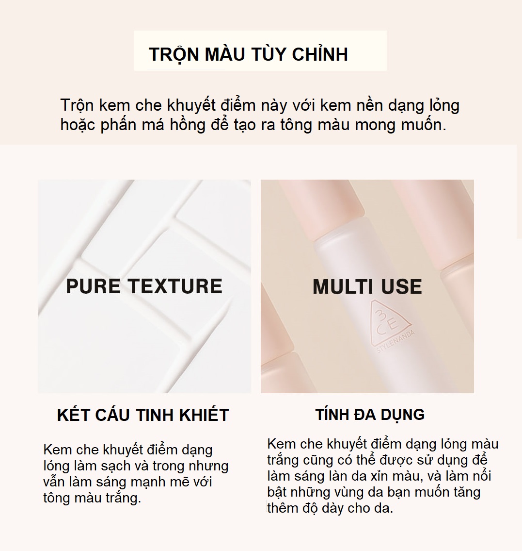 Kem Che Khuyết Điểm 3CE SKIN FIT COVER LIQUID CONCEALER 5.2G Đa Năng Giúp Che Khuyết Điểm Tự Nhiên Cho Lớp Trang Điểm Hoàn Hảo