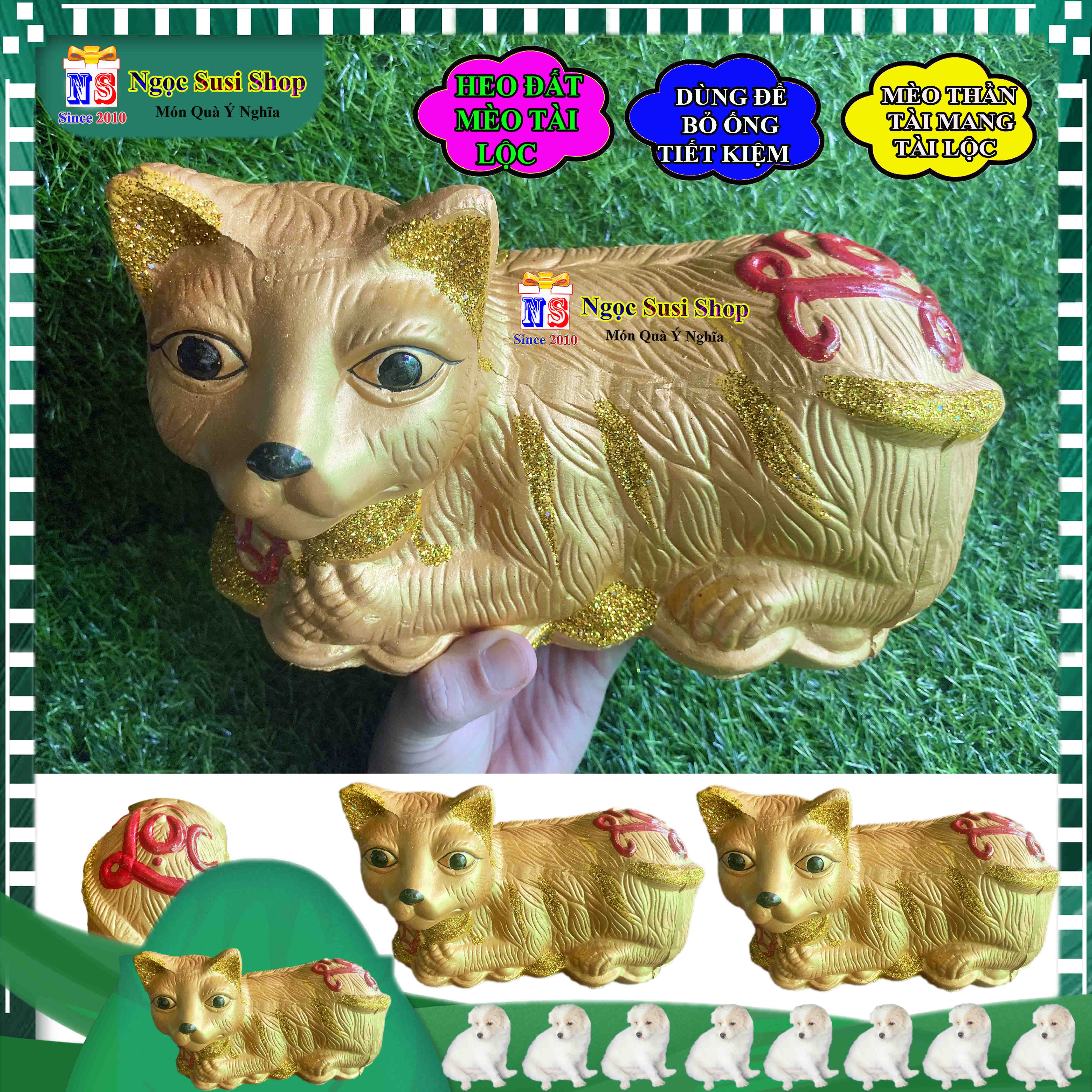 LỢN ĐẤT HÌNH CON MÈO THẦN TÀI MAY MẮN TÀI LỘC DÙNG BỎ ỐNG TIẾT KIỆM ĐỂ DÀNH MANG MAY MẮN CHO GIA CHỦ - CON MÈO ĐẤT TIẾT KIỆM