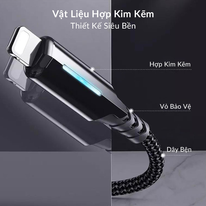 Dây Cáp sạc Lightning Cho iPhone iPad Tự Ngắt Thông Minh Khi Sạc Đầy Remax RC-123i, Dây Dù Siêu Bền Chống Rối, Hỗ Trợ Truyền Dữ Liệu & Sạc Nhanh 2.4A, Có Đèn Led Sáng - Hàng Chính Hãng