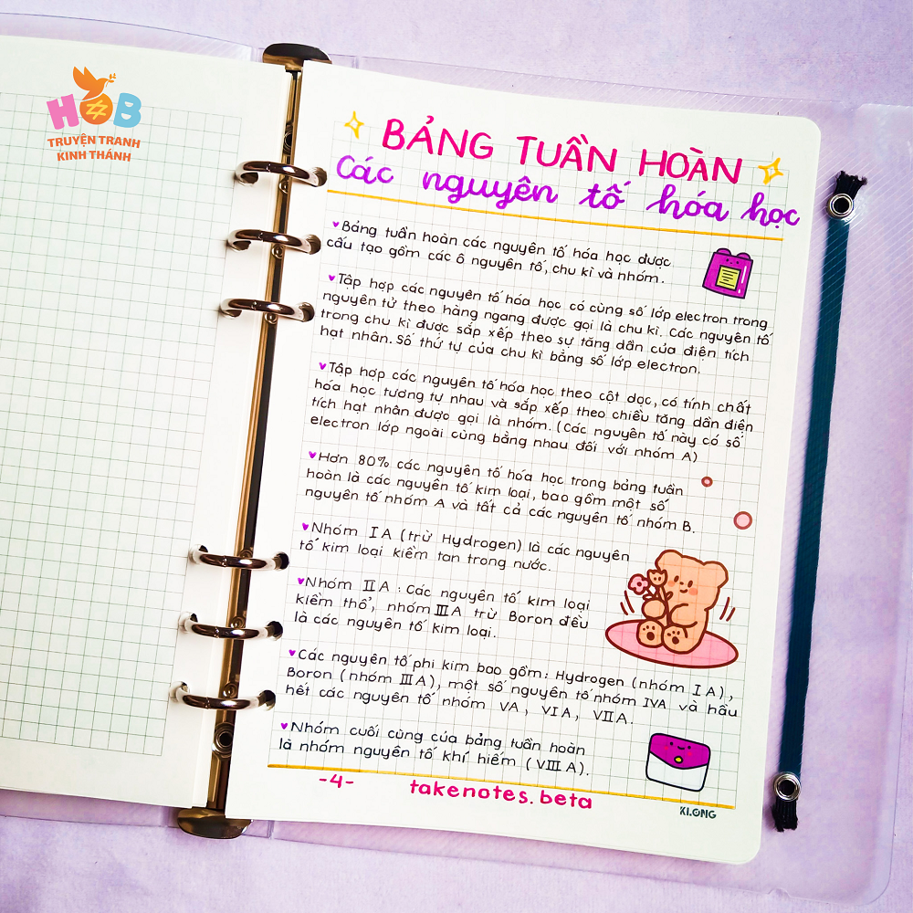 Sổ tay ghi chú HOB takenote Hóa THCS , Khổ A5 đóng binder trang trí sẵn sticker