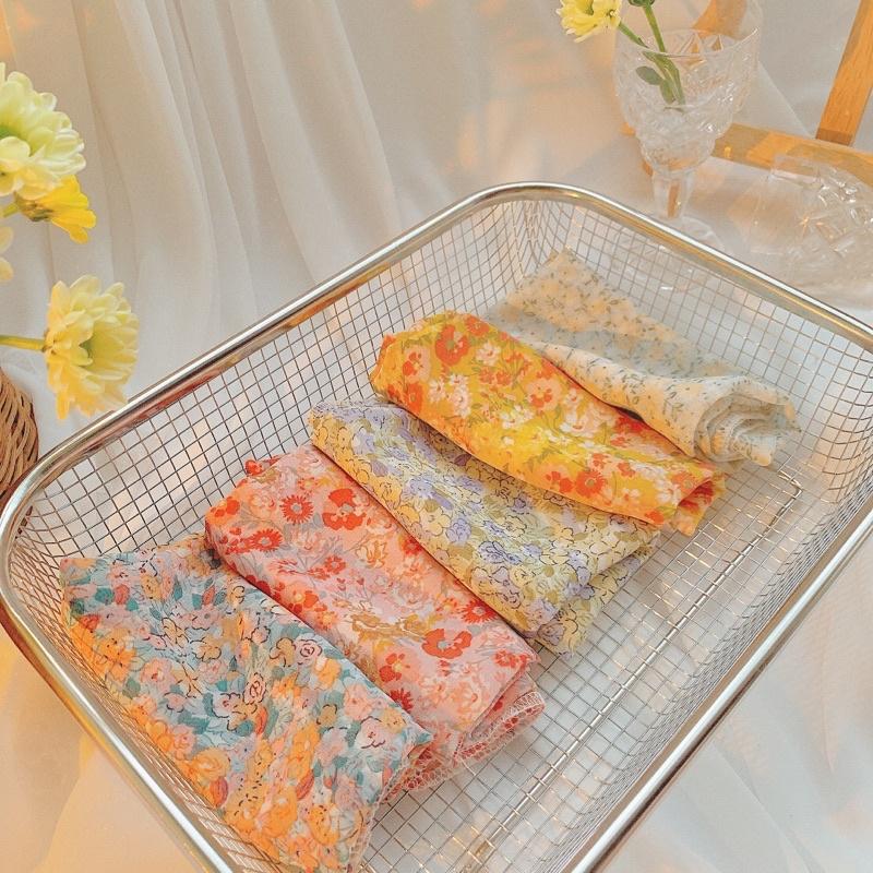 Khăn vải bandana cho nữ kích thước 50x50cm vải mềm hoạ tiết hoa hoa nhí tone nâu vintage dễ thương cho nữ tiemmaykeokeo