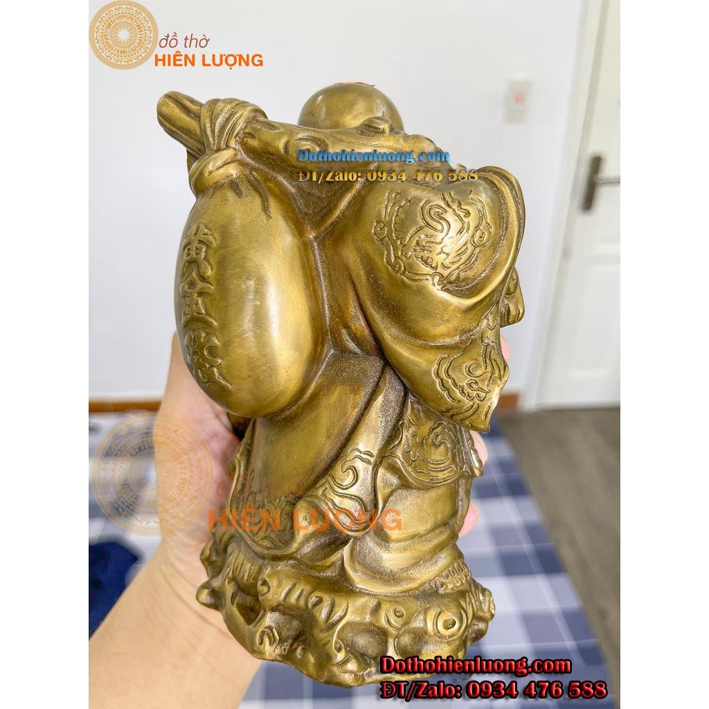 Tượng Di Lặc Vác Bao Tiền Bằng Đồng Cao 19cm Màu Vàng