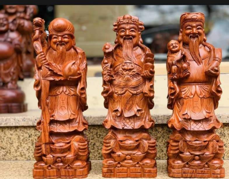 Bộ tam đa Phúc Lộc Thọ gỗ hương nguyên khối cao 40cm