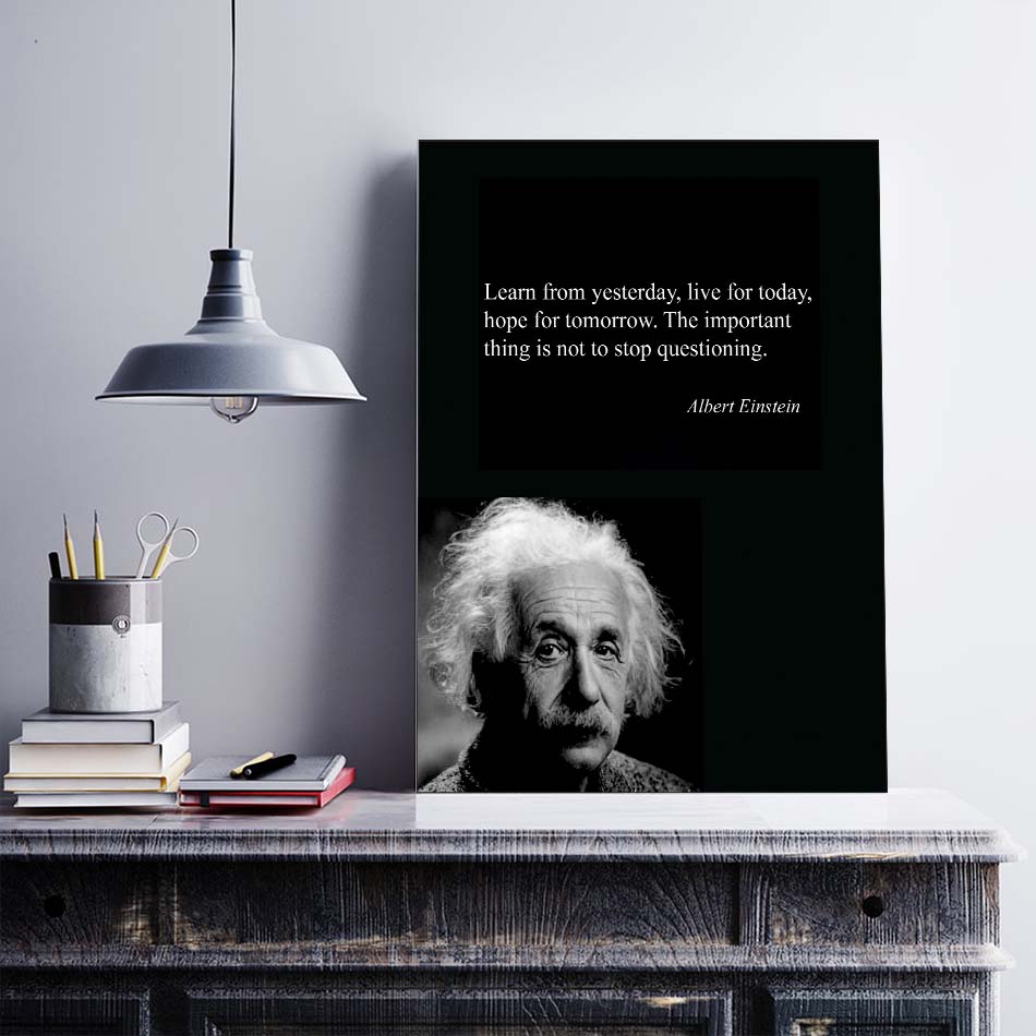 Tranh động lực trang trí văn phòng làm việc  - Learn from yesterday, live for today, hope for tomorrow. The important thing is not to stop questioning (Albert Einstein) - DL024