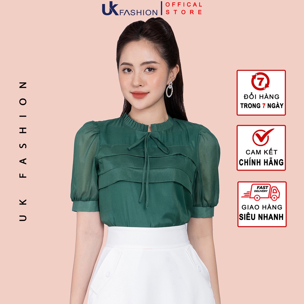 Áo Sơ Mi Nữ UK Fashion Thiết Kế Phối Tơ Thân Xếp Tay Bồng, Chất Vải Nhập Hàn Cao Cấp NKSM2206004