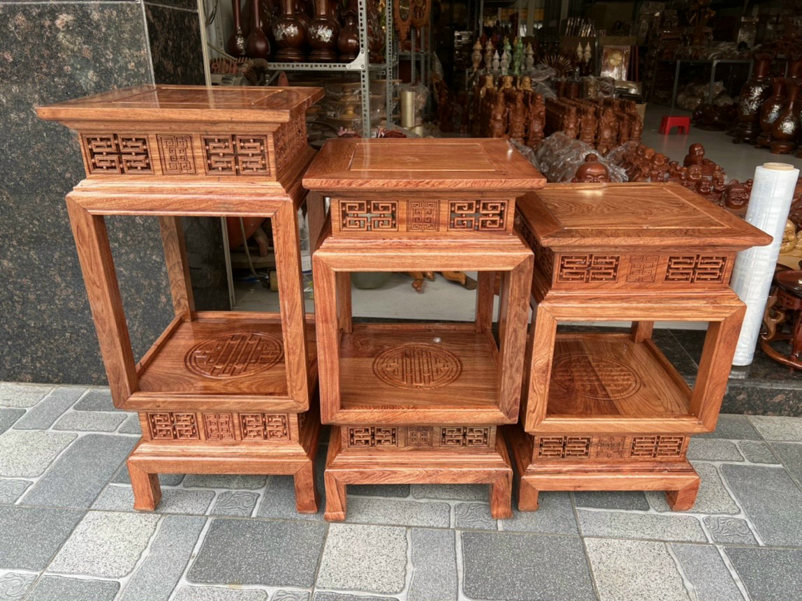 Đôn Lồng Đèn Vuông Gỗ Hương Chiện Thọ Vuông 30 Cao 60,80cm