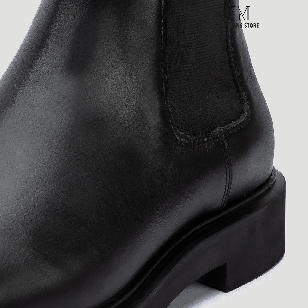 Giày Chelsea Boots Black LEMANS CB66, đế cao 4cm da bò boot nam chelsea boot nam