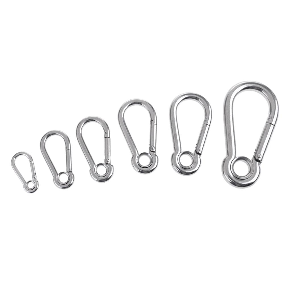 2xStainless Steel Climbing Carabiner with Eye for Climbing/ Hiking 5 x 50 mm