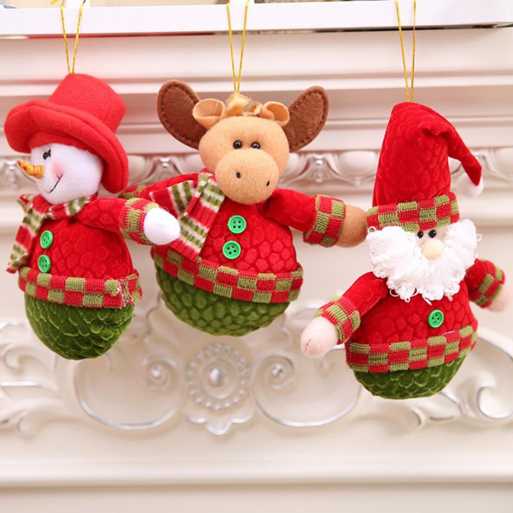 Christmas Santa Snowman Elk Plush Doll Christmas Tree Hanging Decoration A