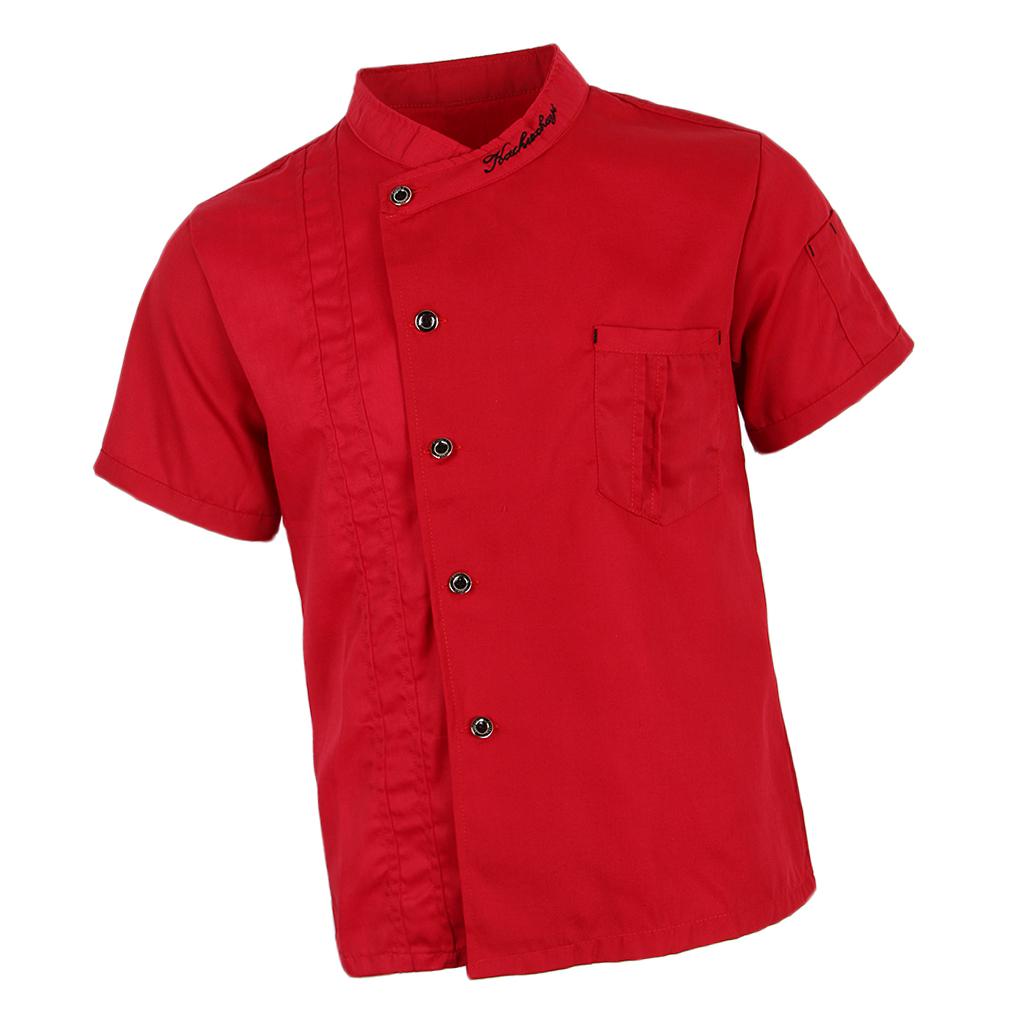 2xUnisex Chef Jackets Coat Short Sleeves Shirt Kitchen Uniforms 3XL Red