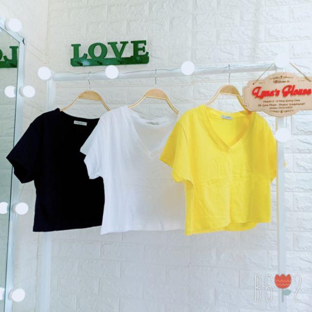 LH35 - Áo Croptop Cổ Tim Form Rộng Basic