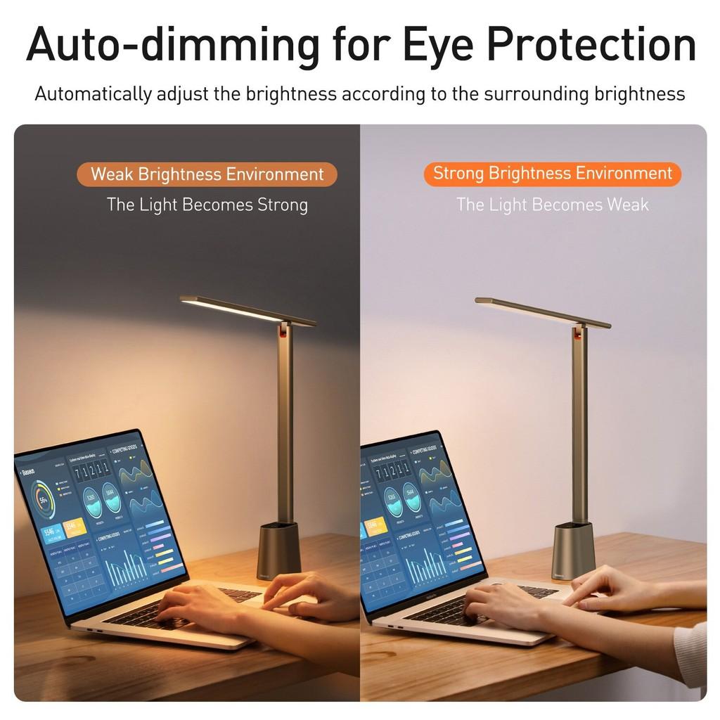 Đèn để bàn thông minh Baseus Smart Eye Series Charging Folding Reading Desk Lamp (Cảm biến ánh sáng tự động, pin sạc) - Hàng Chính Hãng