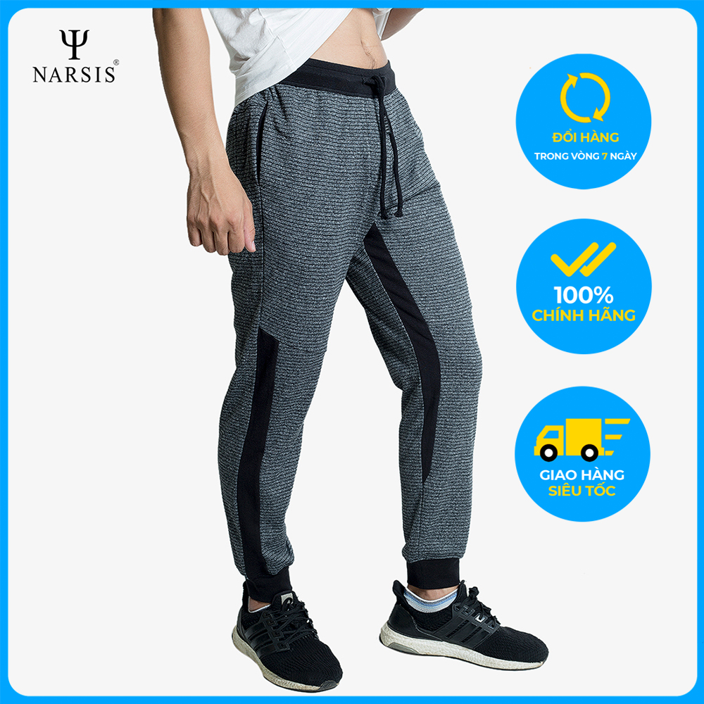 Quần Jogger Nam Narsis G8005 nỉ ghi kẻ đen